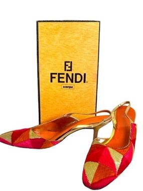 Fendi Red, Pink and Gold Slingback Heels